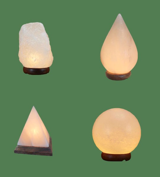 Himalayan Salt Lamps 1 White Micro + 1 White Tear Drop + 1 White Pyramid + 1 White Sphere